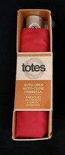 Totes Isotoner Compact Auto Open/Close Umbrella 39" Classic Red Collapsible NIB