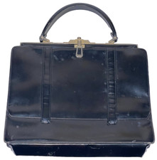 Borsa Vintage Anni 50/60 in Pelle Nera Lucida con Chiusura in Metallo – 33x25 cm