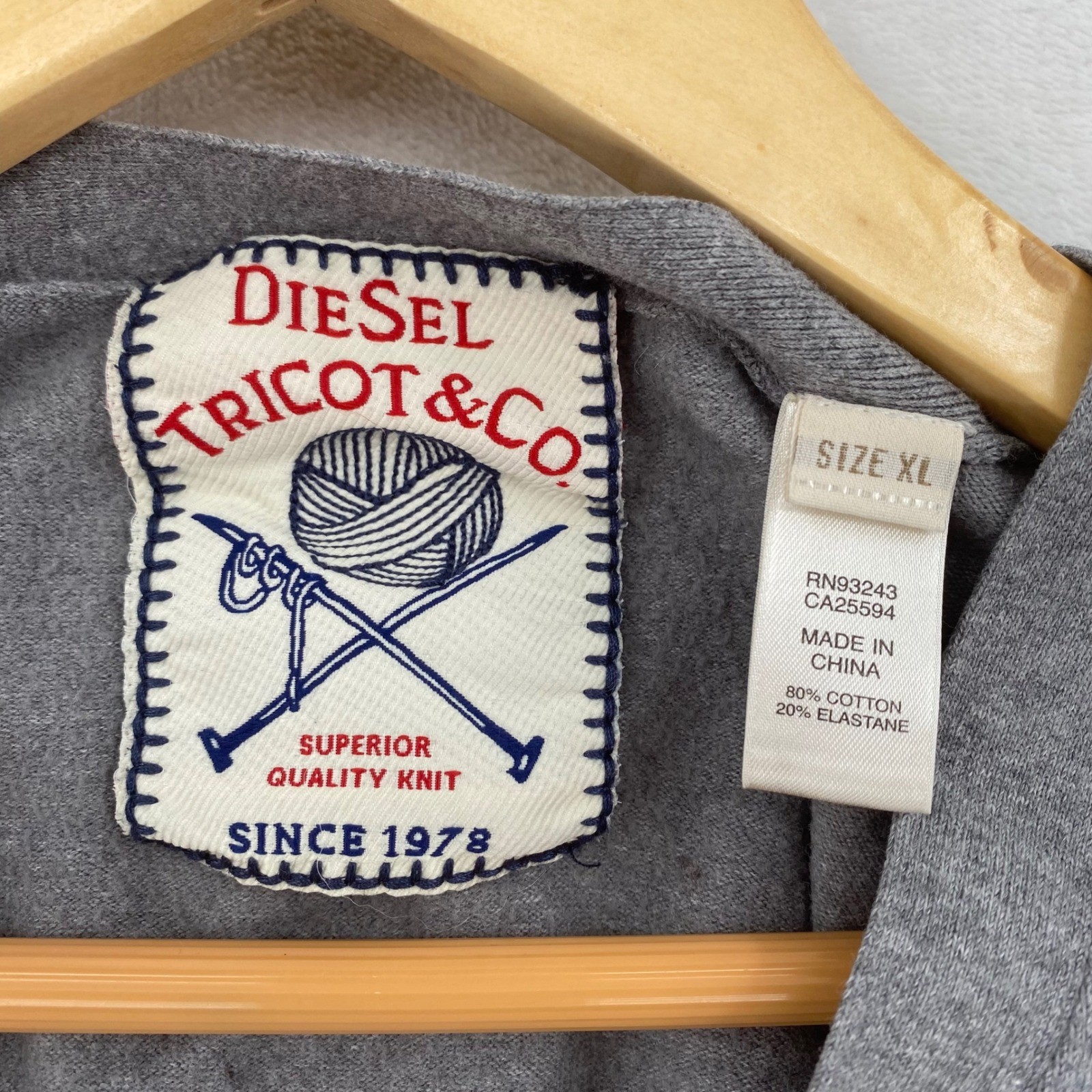 DIESEL TRICOT & CO Cardigan Sweater Grey V-Neck Knit Mens XL thumbnail 2