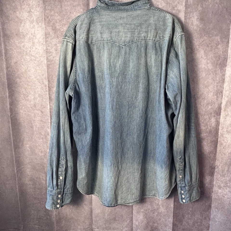 Рубашка мужская Polo Ralph Lauren 2XL синяя джинсовая ткань вестерн пэчворк искусственно состаренная - Изображение 4 из 4