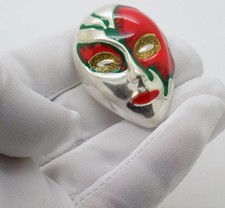 Vintage Italian Handmade Genuine Sterling Silver Venetian Carnival Mask Brooch