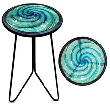 LIFFY Small Round Patio Side Table Outdoor Metal End Table Glass Top