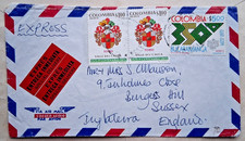 COLOMBIA 1974 AIRMAIL COVER TO ENGLAND WITH SPECIAL DELIVERY LABELS