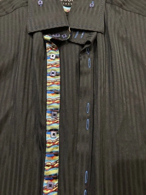Camisa Coogi Clásica Negra a Rayas Manga Larga Colorida Puño Abatible XL 17 34/35 Foto 2 de 4