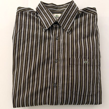 VTG Lacoste Mens Long Sleeve Button Down Shirt 42 Brown Blue Pinstriped Cotton