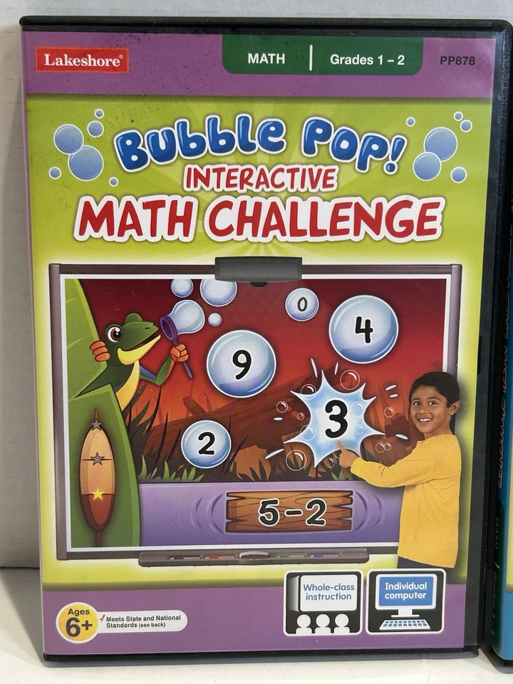 BUBBLE POP! INTERACTIVE MATH CHALLENGE GRADE 1-2 + 3-4 CDROM PC MAC L Lakeshore - Image 2 of 4