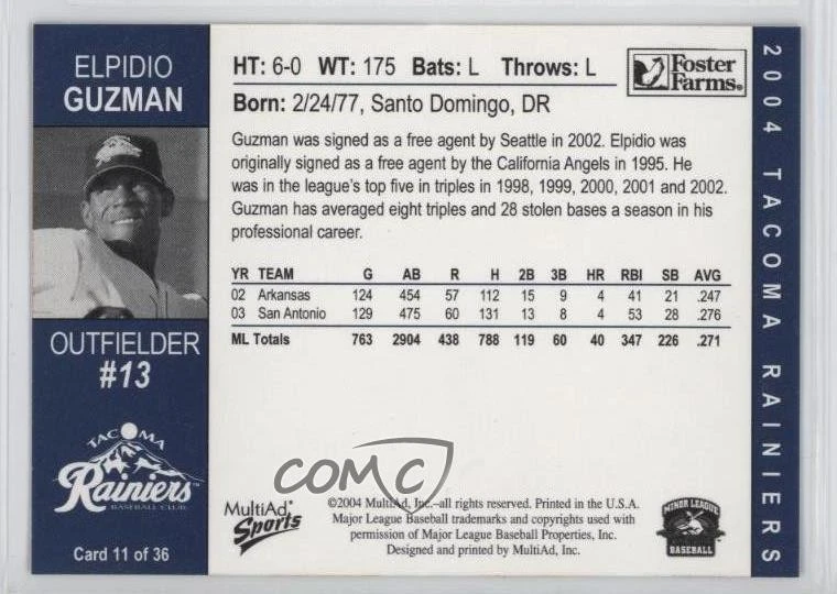 2004 MultiAd Sports Tacoma Rainiers Elpidio Guzman #11 - Image 2 of 2