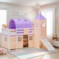 Hochbett 90X200 Kinderbett Mit Rutsche Turm Tunnel Lila Homestyle4U