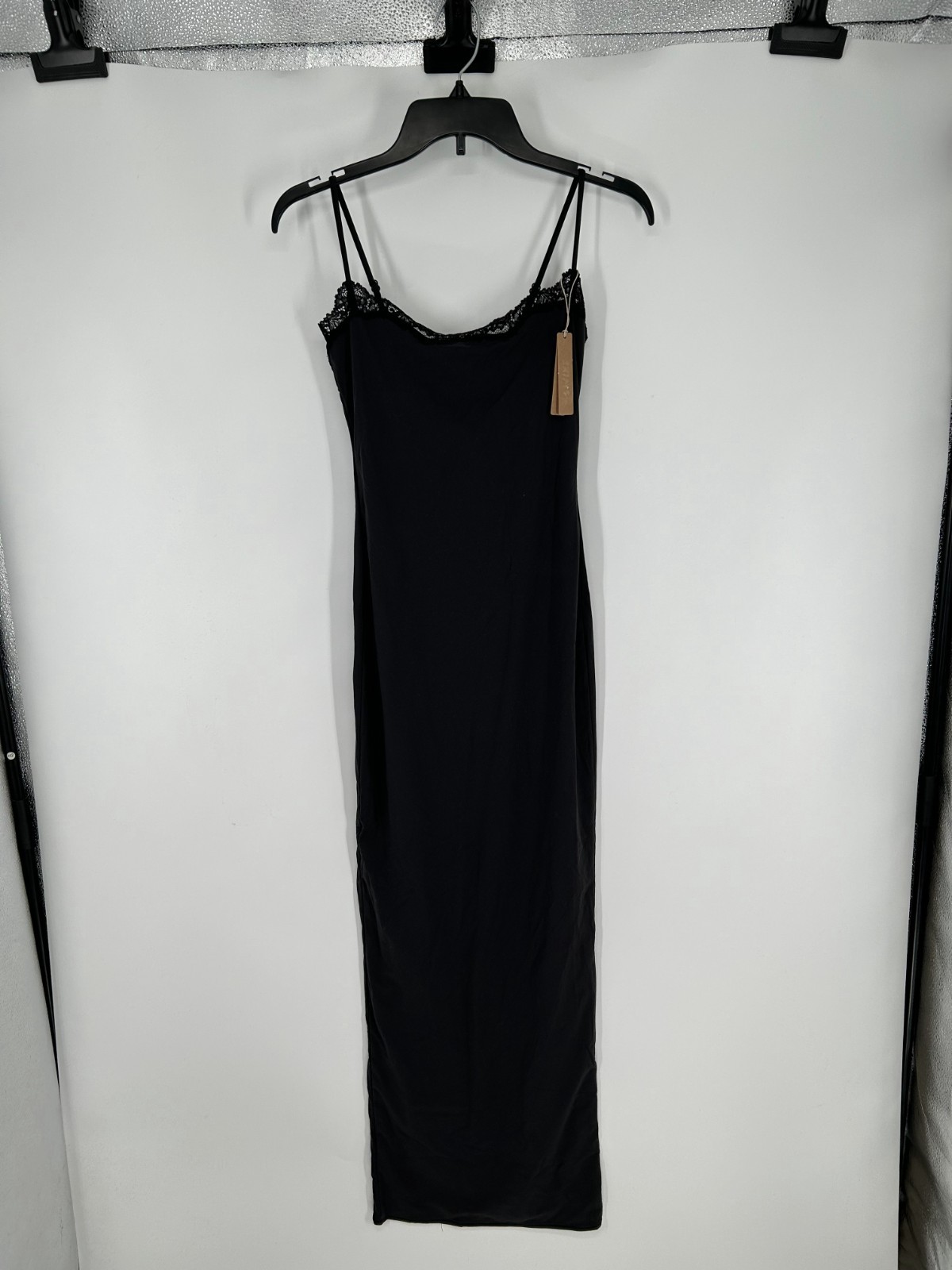 SKIMS Fits Everybody Lace Long Slip Dress Womens Small Onyx Adjustable Straps