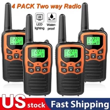 4 PACK Long Range 100 mile Walkie Talkie Two Way Radio Charge Headset Waterproof
