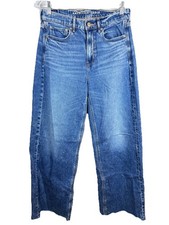 American Eagle Super High Rise Baggy Wide Leg Jeans Womens 4 Short Raw Hem