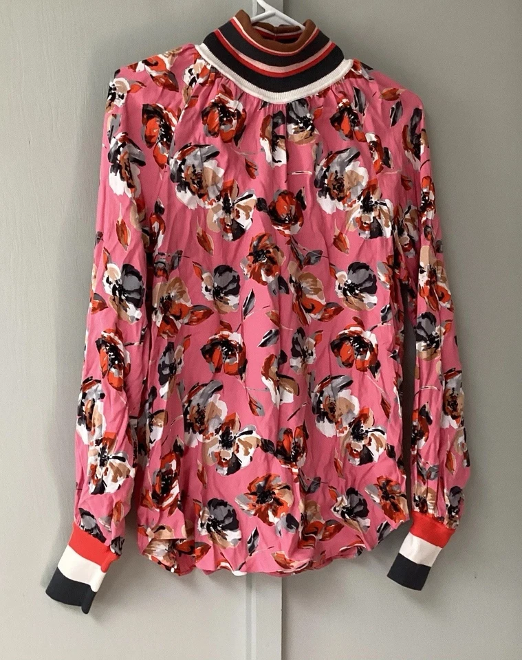 Top Etcetera Mujer Talla 4 Floral Rosa Manga Larga Borde Elástico Pull On Foto 2 de 4