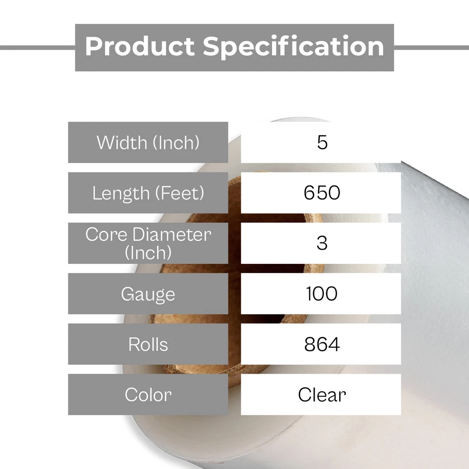 864 Rolls Cast Hand Stretch Wrap 5"x650' 100 Gauge Clear Bundling Shrink Film - Image 3 of 4