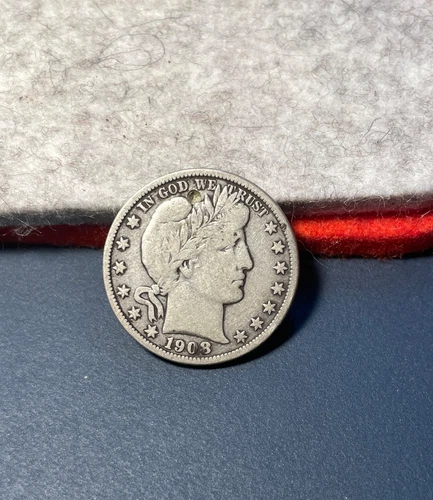 (#102019) Barber Half Dollar: 1908 O.   fine details.  Damage.