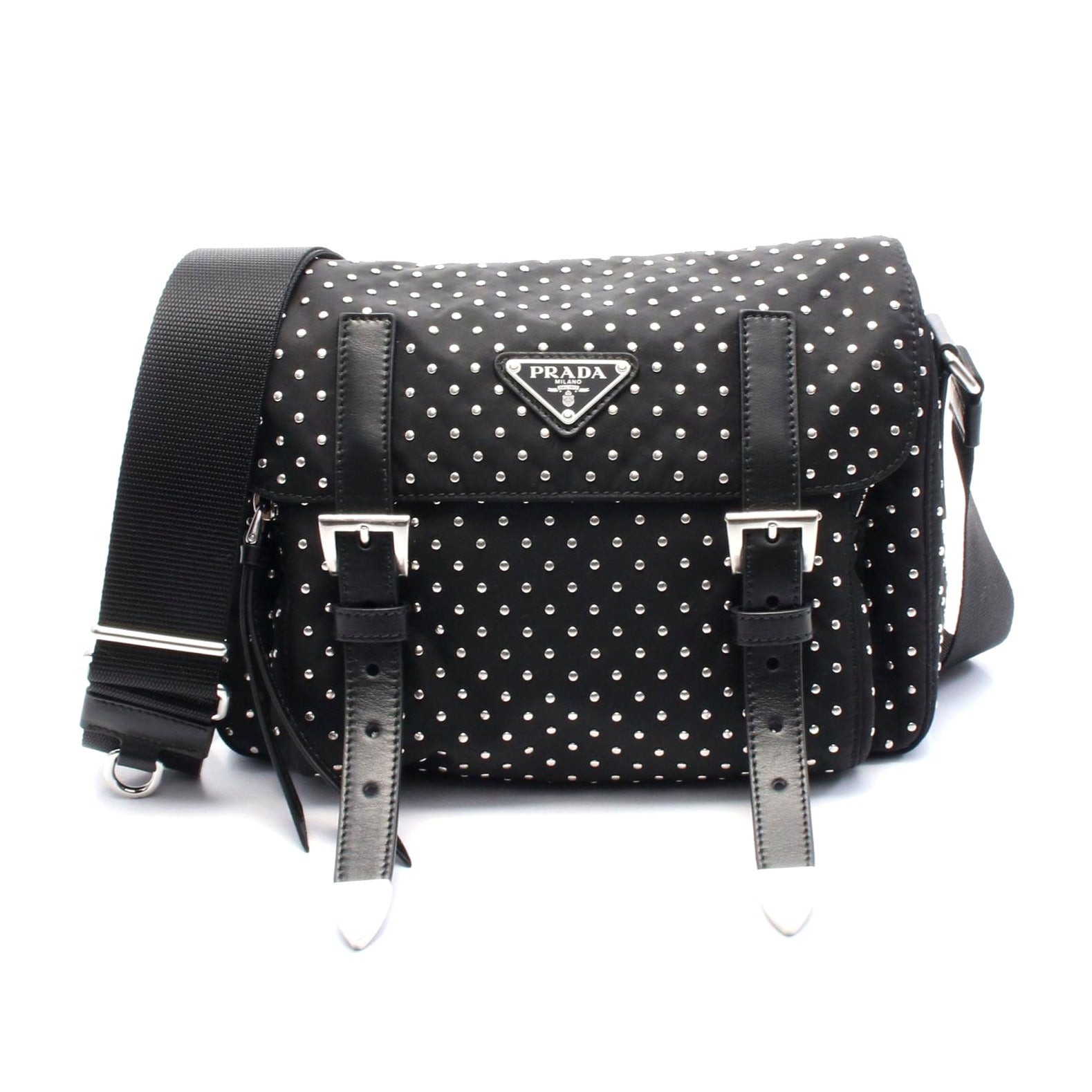 Prada Re-Nylon and Leather Shoulder Bag with Logo