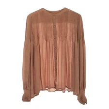Chloe Antique Rose Pleated Silk Balloon Sleeve Blouse