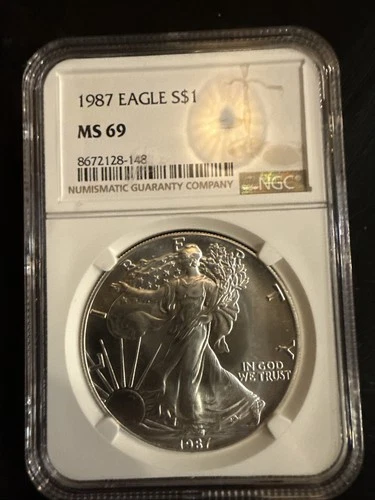 1987 1 oz Silver American Eagle MS-69 NGC