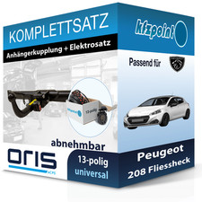 ORIS Anhängekupplung abnehmbar und TOWTEC E-Satz 13polig für Peugeot 208 12- AHK