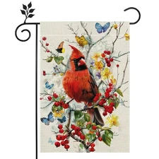 Winter Cardinal Garden Flag 12x18in Double Sided Burlap Farmhouse Outdoor Decor