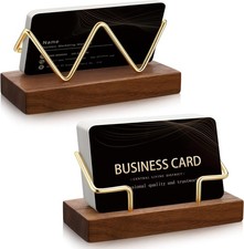 2 Pieces Wood Business Card Holder for Desk Wooden Business Card Display Stand P