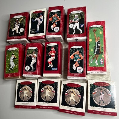 Lot of 13 Hallmark Keepsake Sports Ornaments MLB NBA NFL 1990s 2000s w/ Boxes