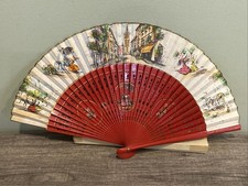 Vintage Casa de Diego Madrid Spanish Paper Wood Folding Fan w/Box