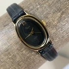 Vintage Timex Women Cavatina Oval Black Dial Leather Quartz Analog 18mm Watch 6"