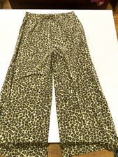 Zenana Beige/Black Leopard Animal Print Wide Leg Pants XL Elastic Waist 31"
