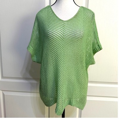 BCBGMAXAZRIA Y2K Open Knit Sweater L Green Metallic Mermaidcore Festival Boho
