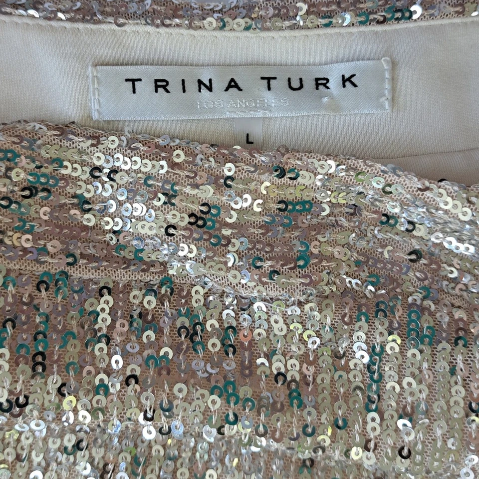 Top Dolman TRINA TURK Sprite Champagne Lentejuelas Grande Crema Fiesta Glamour Foto 4 de 4