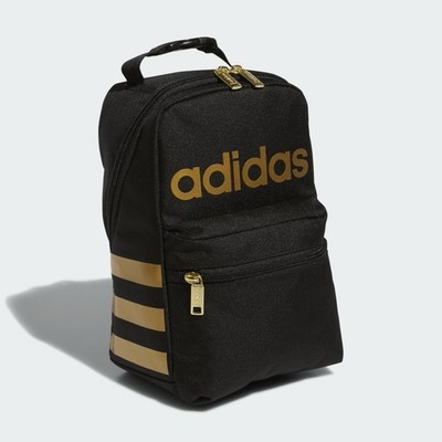 NWT Adidas Santiago 2 Lunch Bag with Clip-Lock, Black/Gold Metallic Stripes