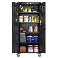 72 in Rolling Steel Cabinet, Lockable Garage Storage Cupboard with 2 Doors, 4...