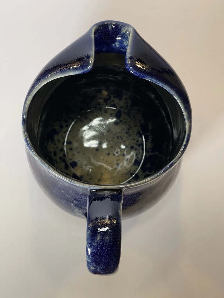 Bennington Pottery Blue Agate Pitcher Jug 8” Vermont Spongeware Ice Lip - Image 4 of 4