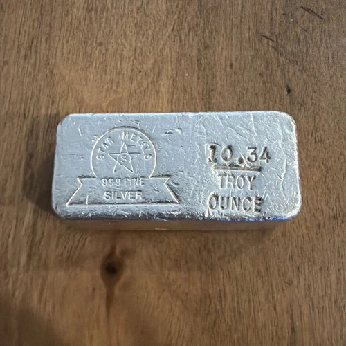 Vintage Star Metals  10.34oz .999 Fine Silver Poured Odd Weight Loaf Bar