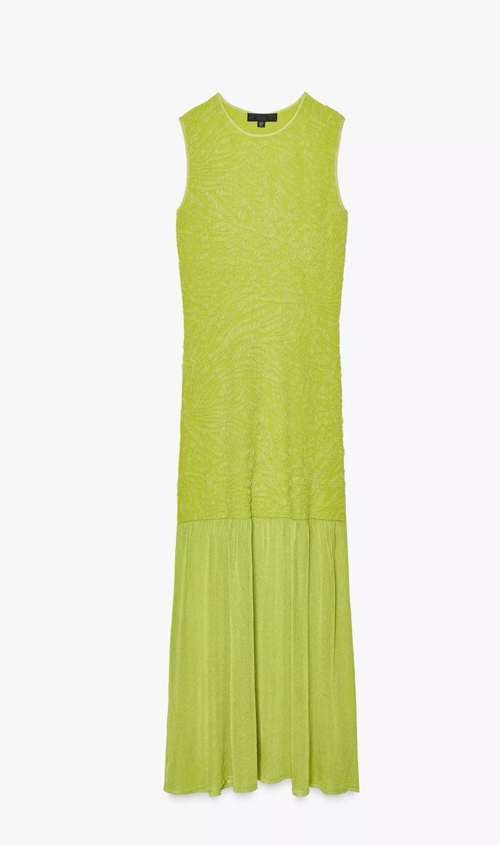 Crochet Dress Zara Green Knit Dress ZARA NEW S, M WOMAN LONG COMBINATION  KNIT DRESS LIME