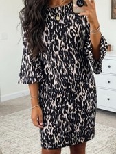 Calvin Klein Bell Sleeve Abstract Leopard Print Sheath Dress US 10