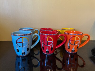 TRIBAL MEDICINE WHEEL DREAM CATCHER COFFEE CUPS 16 OZ SET OF 6