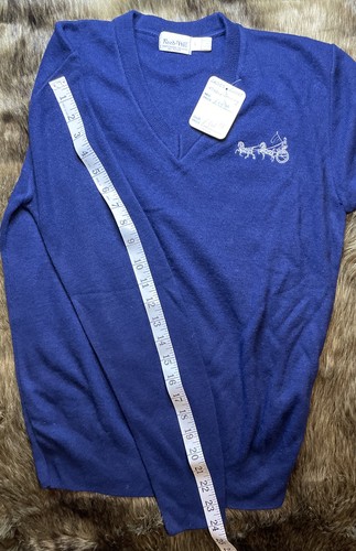 Vintage Reed-Hill Horse Embroidered V-Neck Sweater Navy Blue Large - Picture 6 of 7