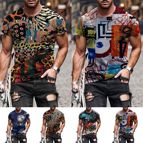 Herren T-Shirt Mit Abstrakter Grafik - Lässiges Vintage Shirt Für Sommer