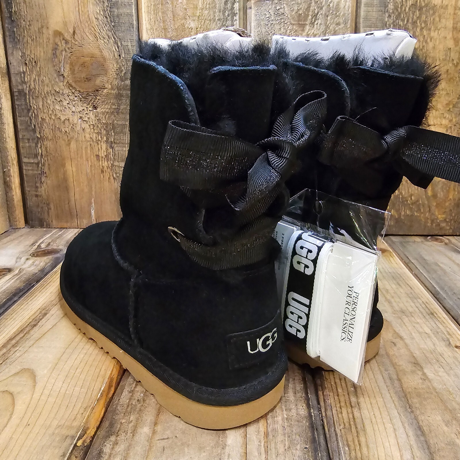 UGG CUSTOMIZABLE BAILEY BOW II BOOT BLACK BIG KIDS YOUTH US 5 / FITS WOMENS 7 image 5