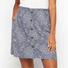 NEW Madewell Women Paperbag Button Front Mini Skirt Blue Dandelion Floral M