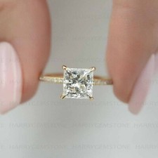3.10 CTW Princess Cut Moissanite Wedding Engagement Ring 14k Yellow Gold Plated