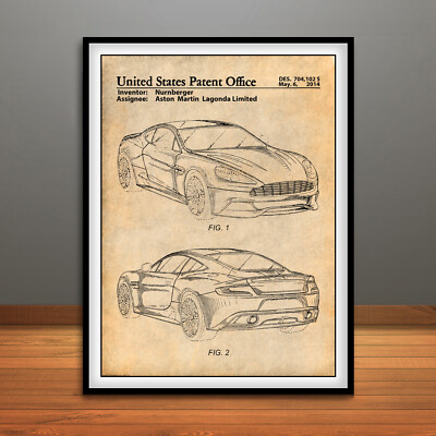 Aston Martin Lagonda Saloon Patent Print Art Drawing Poster