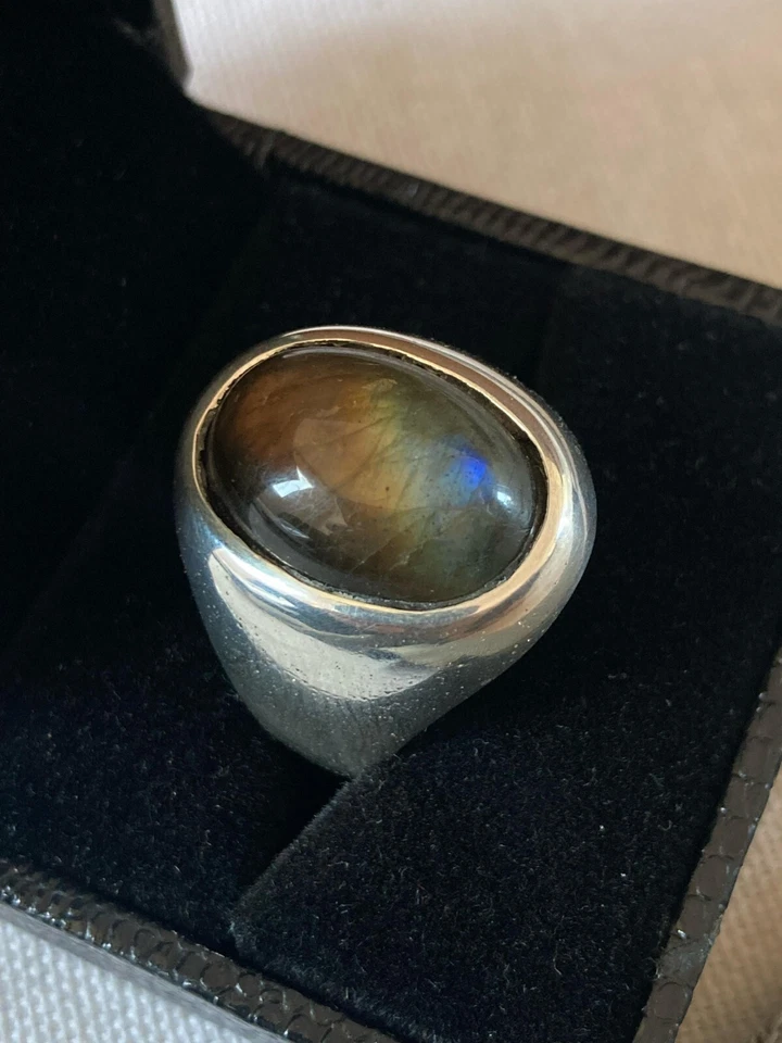 NATURAL BLUE LABRADORITE RING 925 STERLING PLATED RING MEN SIGNET RING MENS RING - Image 3 of 4