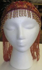 Adini Hand Beaded Juliet Head Cap in Red & Gold