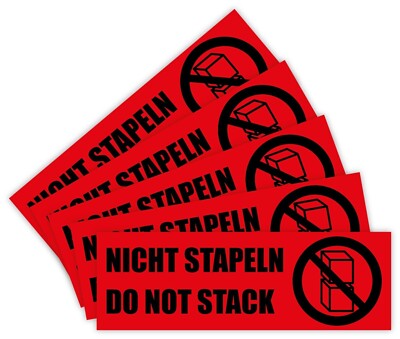 5x Versand-Aufkleber  Nicht stapeln/do not stack  mehrsprachig, rot | 30 x 10 cm