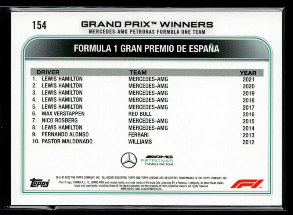 2022 Topps Chrome Formula 1 #154 Lewis Hamilton GPW - Image 2 of 2