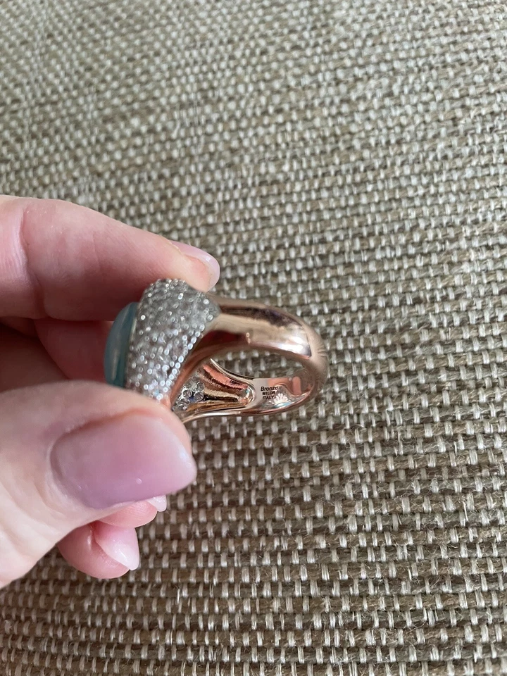 Anillo Bronce Milor Italia Rosa Bronce Color Turquesa Cabujón y Circonita Circonita Talla 8.25 Foto 4 de 4