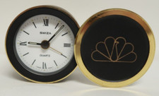 NBC Peacock Swiza Quartz Desk Travel Round Clock Swivel Stephen Cannell Owned