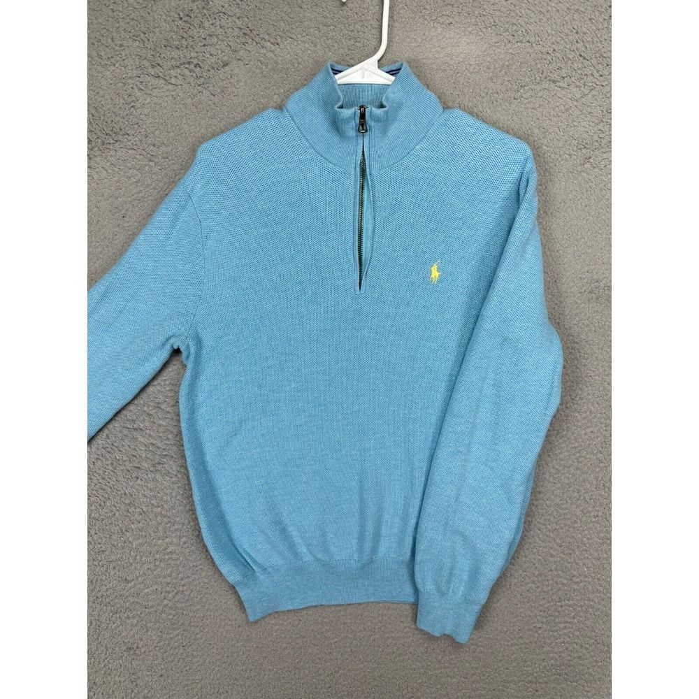 Polo Ralph Lauren maglione uomo blu medio pima cotone giallo pony felpa